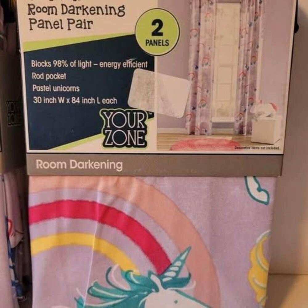 Your Zone 30"W x 84"L Room Darkening Panel 1 Pair Pastel Unicorns Curtains